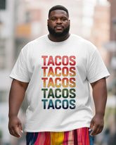 Men's Plus Size Colorful Irregular Stripe Tacos Letter Print Short Sleeve T-Shirt Shorts Suit